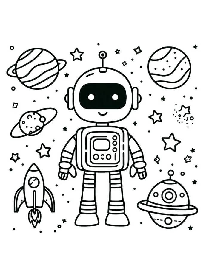 Çocuklar İçin Ücretsiz Robot Görseli Boyama Sayfası