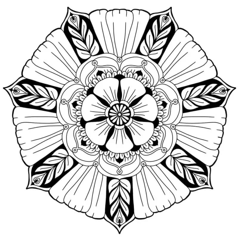 Güzel Çiçek Mandala Desen Boyama Sayfası