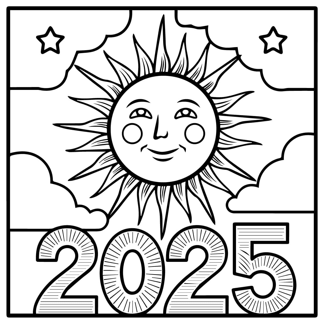 Mutlu Yılbaşı 2025 Yazırma İçin Boyama Sayfası