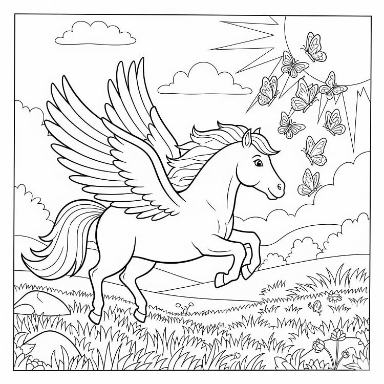 Pegasus Görseli Boyama Sayfası