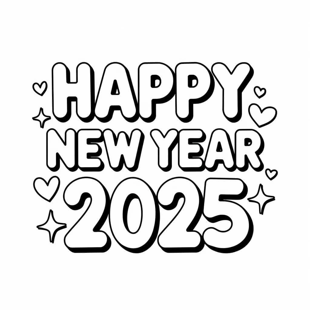 Yazdırılabilir Mutlu Yılbaşı 2025 Görseli Boyama Sayfası
