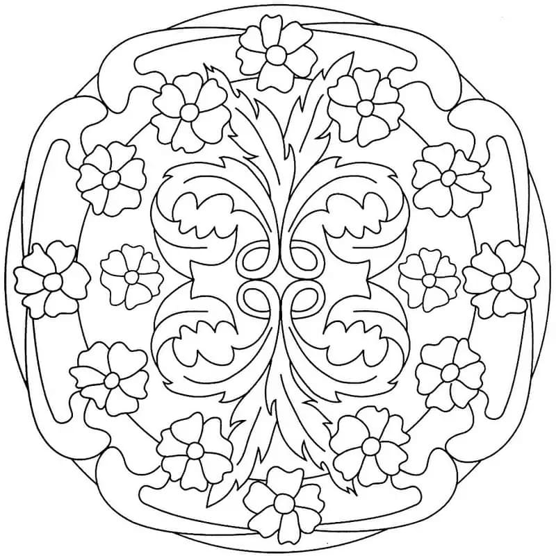 Yazdırılacak Çiçek Mandala Desen Boyama Sayfası