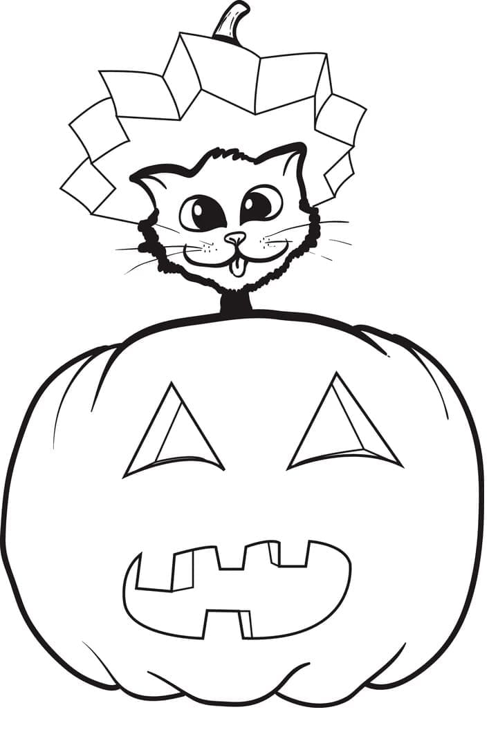 Bir Sevimli Halloween Kedi Boyama Sayfası