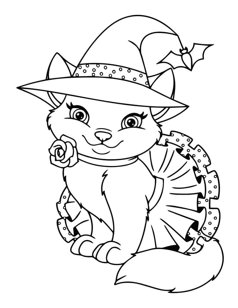 Çok Sevimli Halloween Kedi Boyama Sayfası