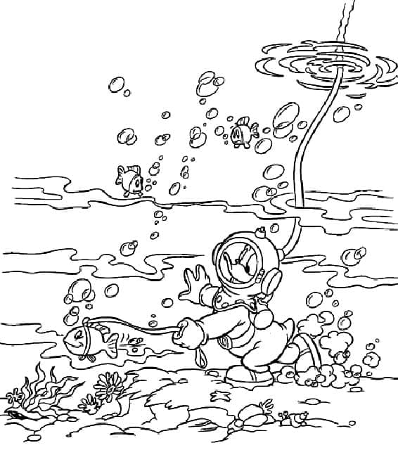 Dalış Yapan Donald Duck Boyama Sayfası
