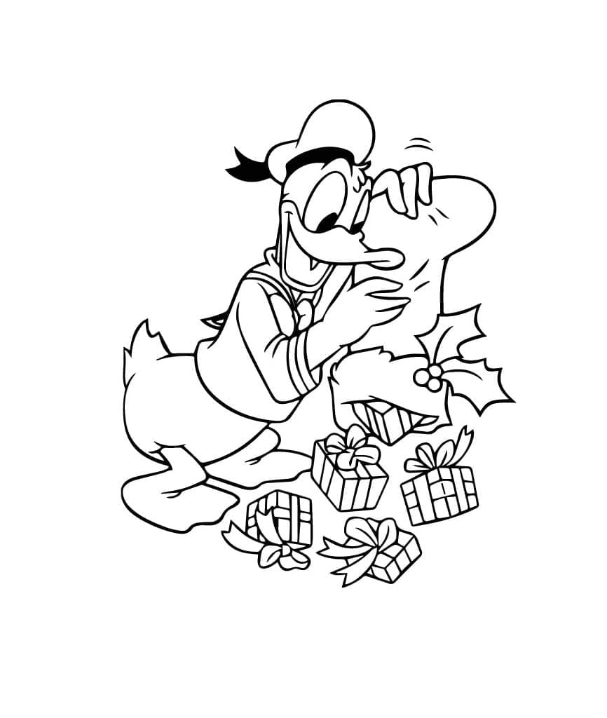 Donald Duck ve Noel Hediyeleri Boyama Sayfası