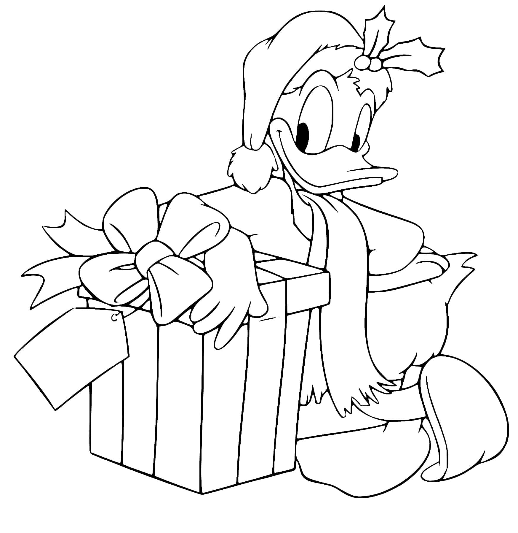 Donald Duck ve Noel Hediyesi Boyama Sayfası