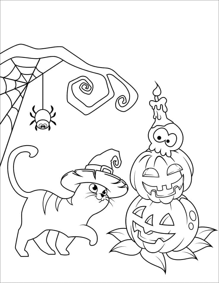 Güzel Halloween Kedi Boyama Sayfası