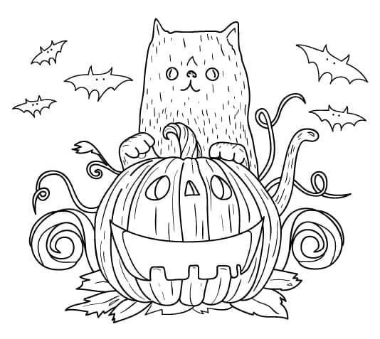 Halloween Kedi Çizimi Boyama Sayfası