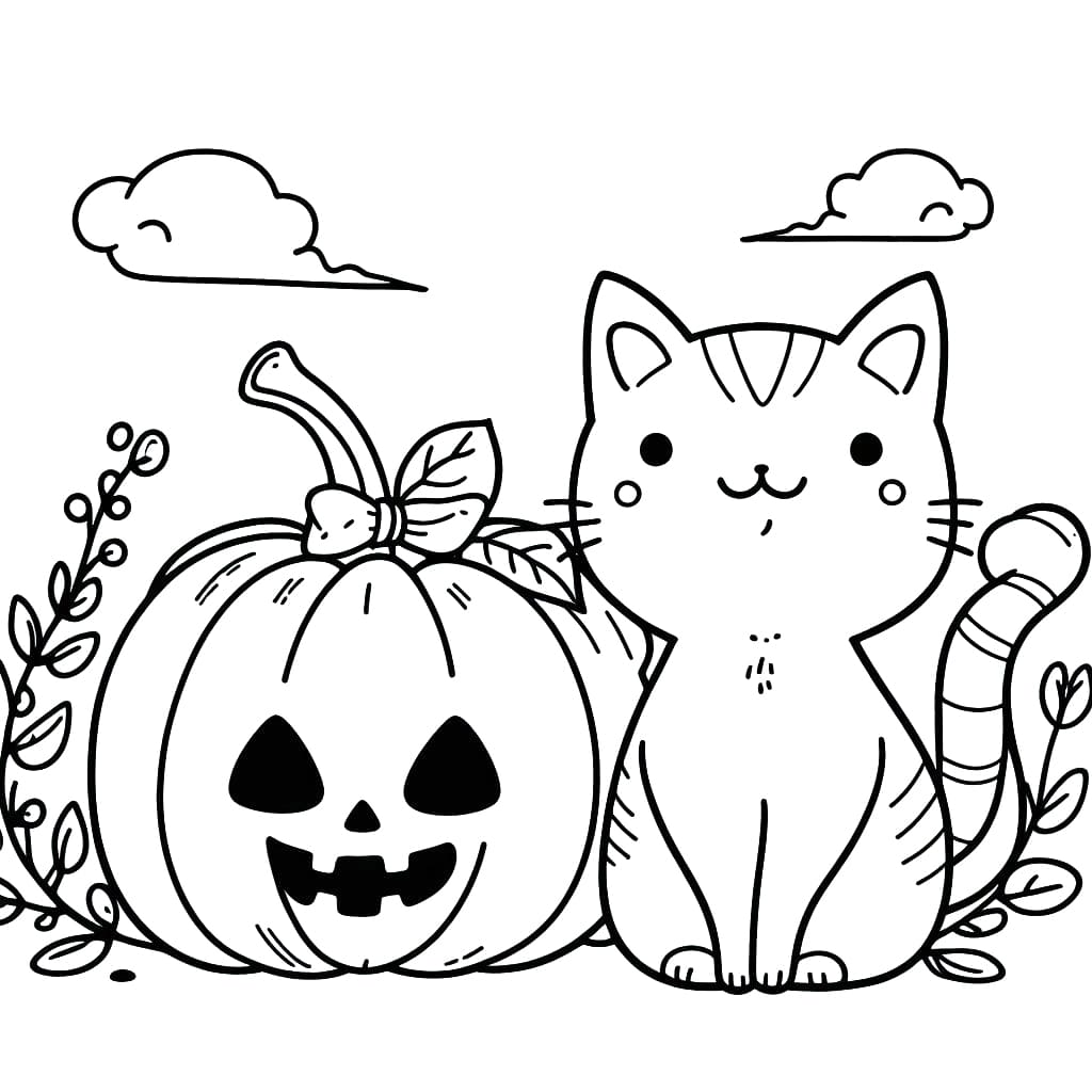 Halloween Kedi Ücretsiz Çocuklar İçin Boyama Sayfası