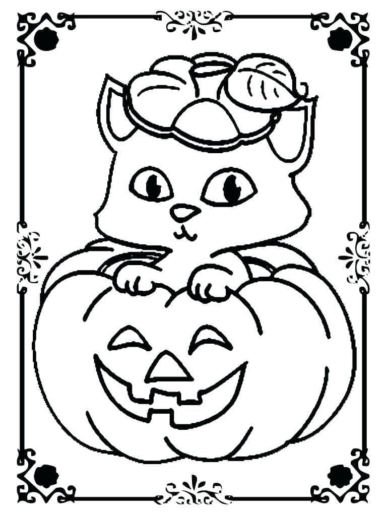 Halloween Kedi Yazdırılabilir Boyama Sayfası