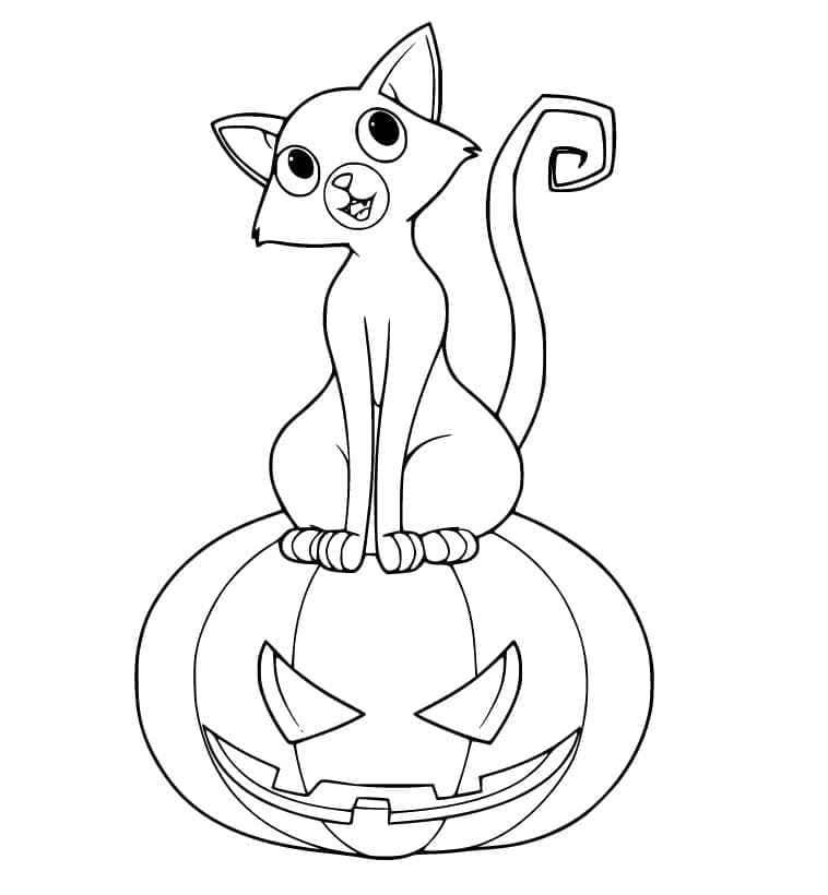Karikatür Halloween Kedi Boyama Sayfası
