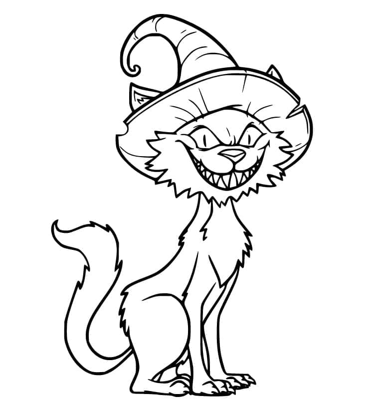 Kötü Halloween Kedi Boyama Sayfası