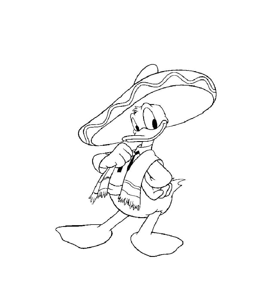 Meksika Şapkası ile Donald Duck Boyama Sayfası