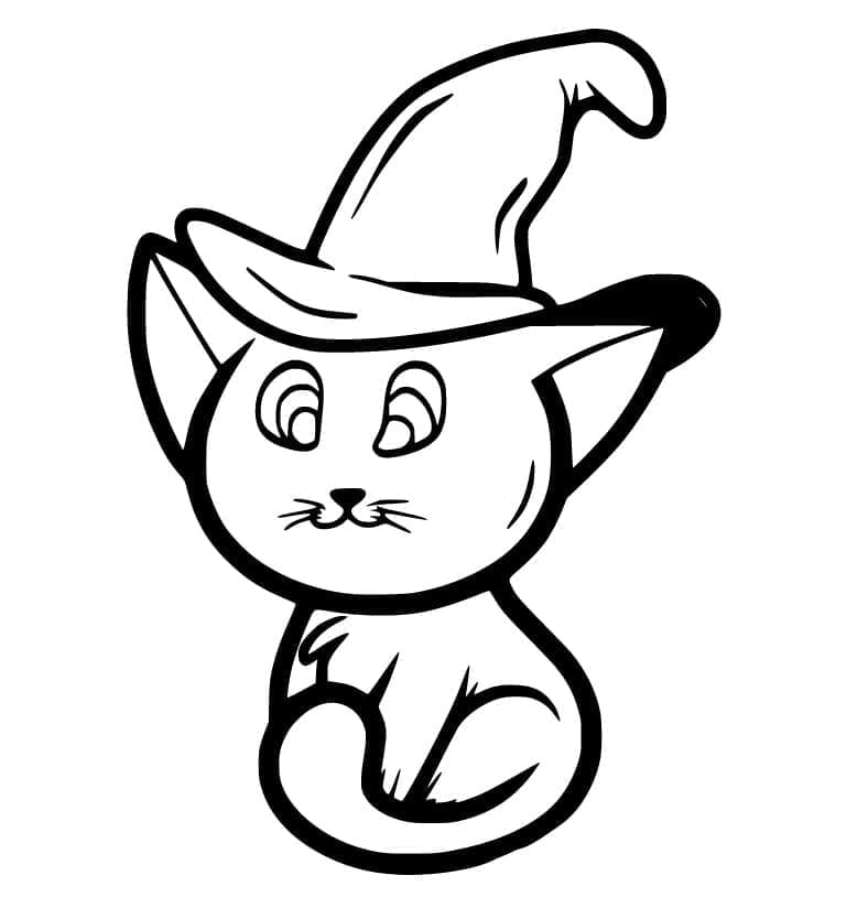 Şirin Halloween Kedi Boyama Sayfası