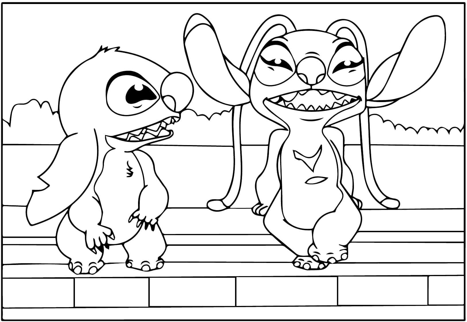 Şirin Stitch ve Angel Boyama Sayfası