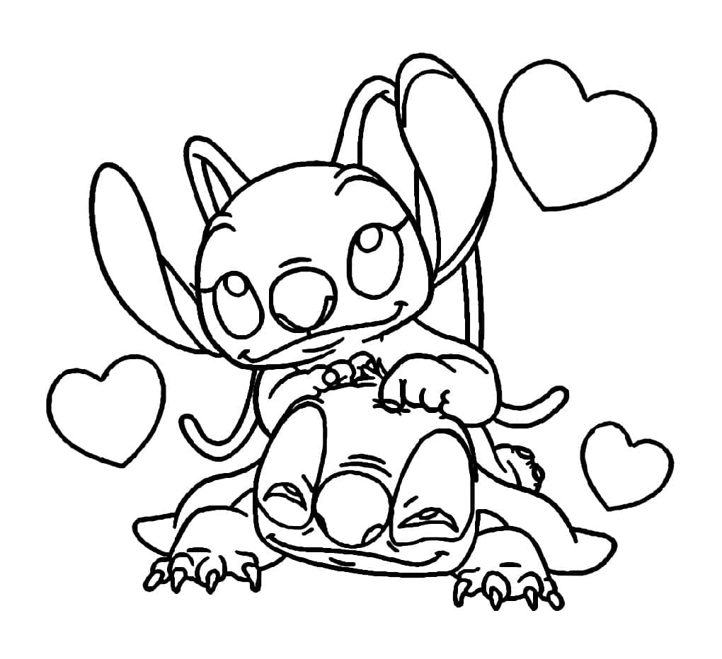 Stitch ve Angel Bedava Boyama Sayfası