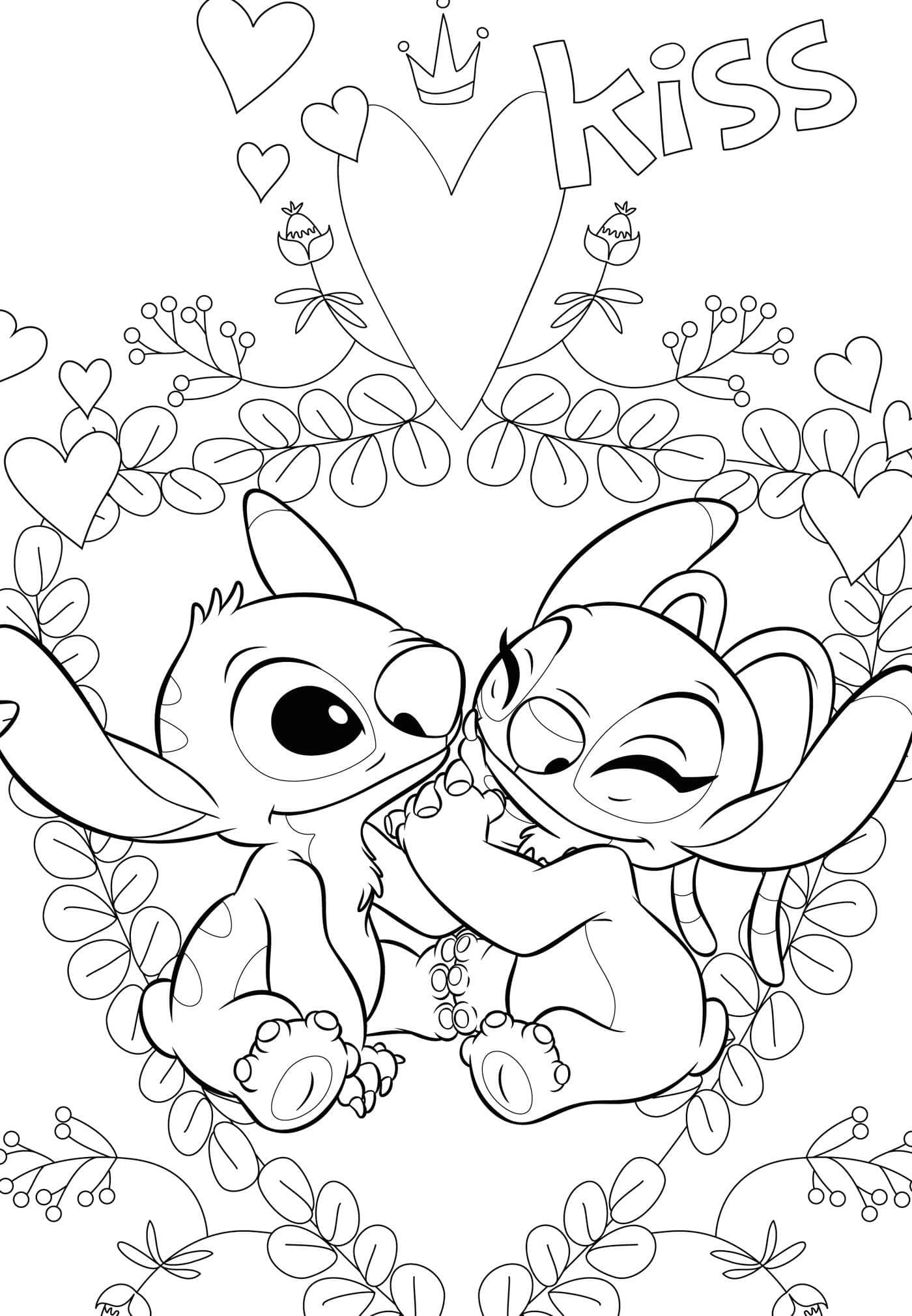 Stitch ve Angel Çocuklar İçin Boyama Sayfası