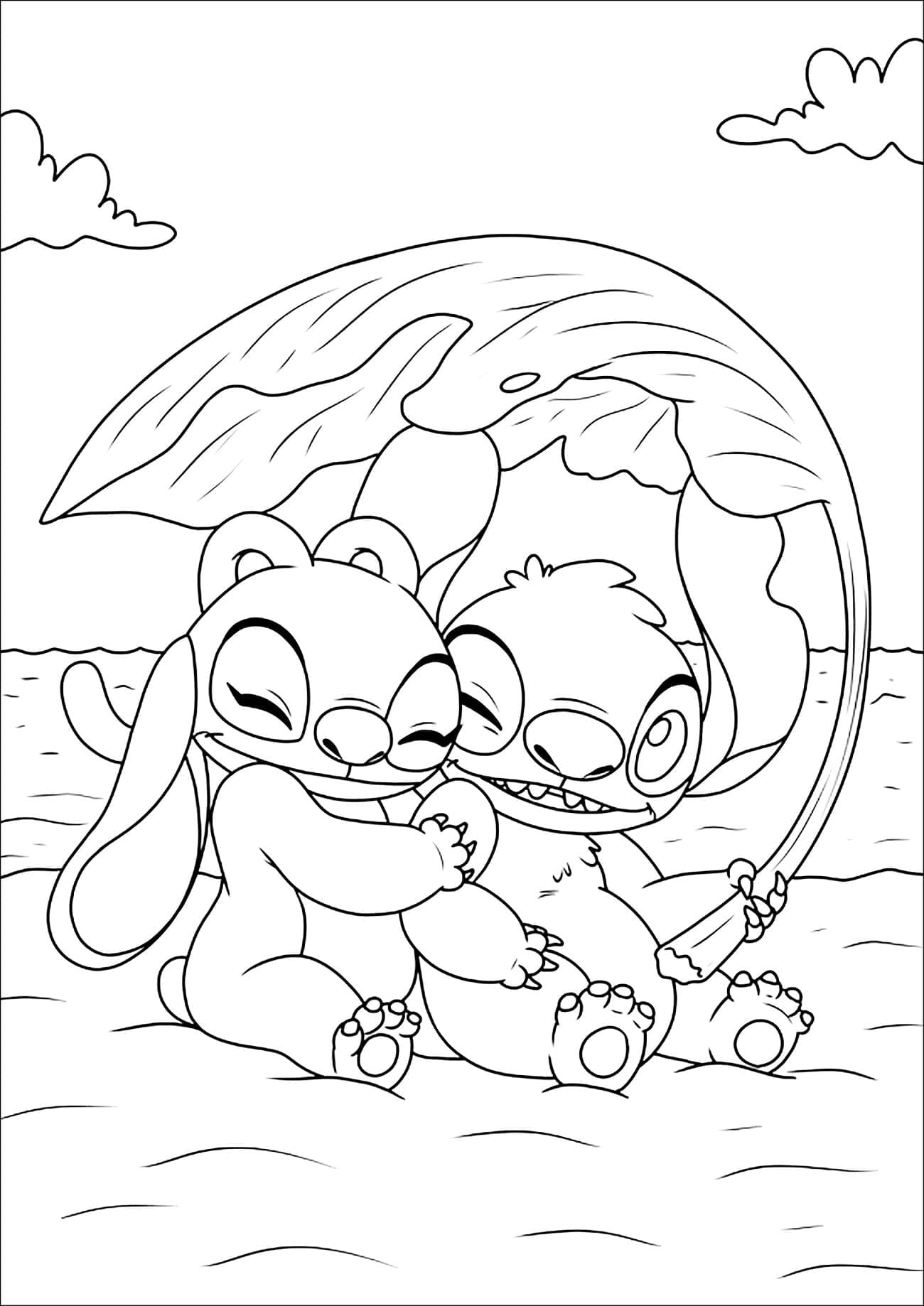 Stitch ve Angel Ücretsiz Çocuklar İçin Boyama Sayfası