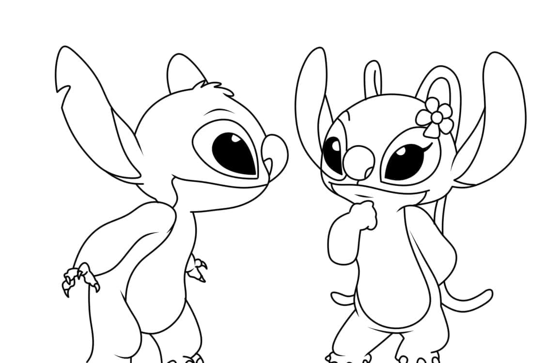 Stitch ve Angel Ücretsiz Yazdırılabilir Boyama Sayfası
