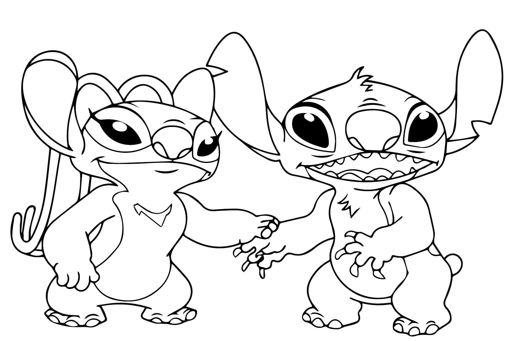 Stitch ve Angel Ücretsiz Boyama Sayfası