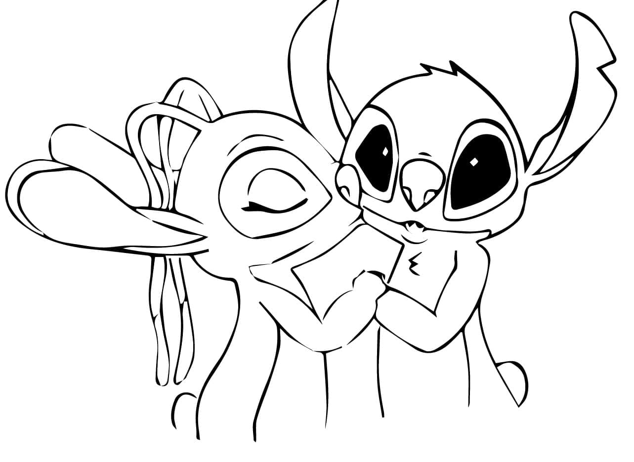 Stitch ve Angel Yazdır Boyama Sayfası