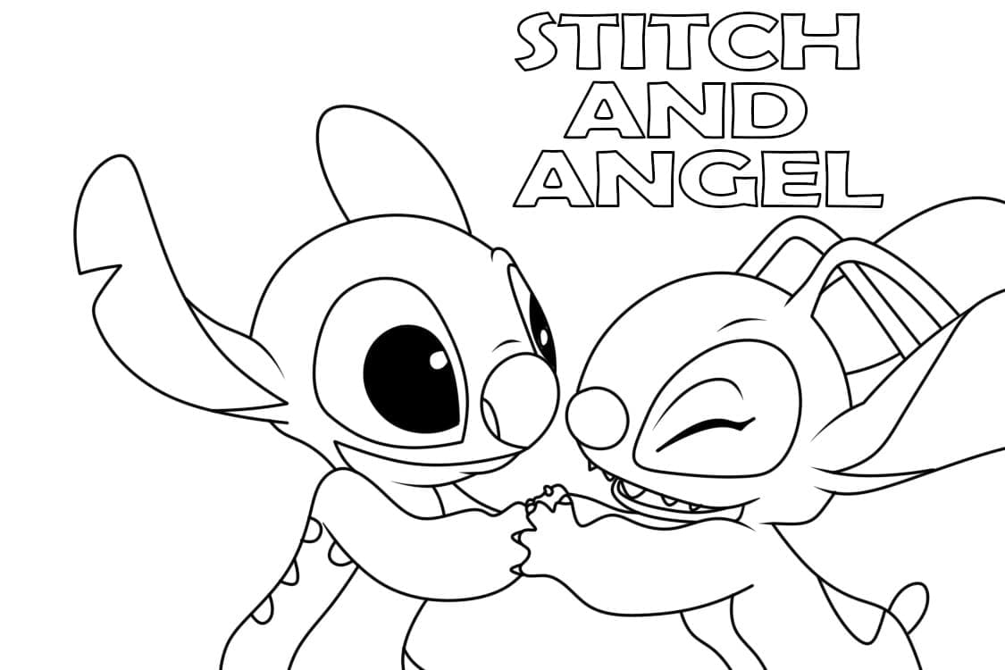 Stitch ve Angel Yazdırılabilir Resmi Boyama Sayfası