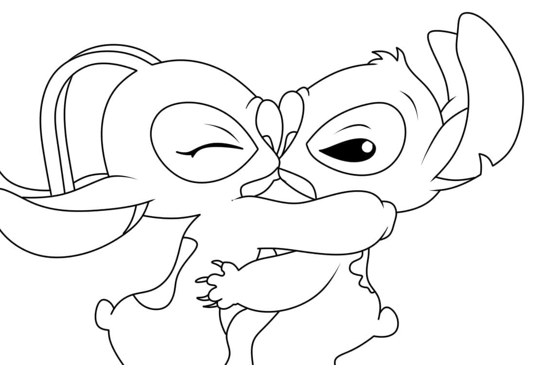 Stitch ve Angel Yazdırılabilir Ücretsiz Boyama Sayfası
