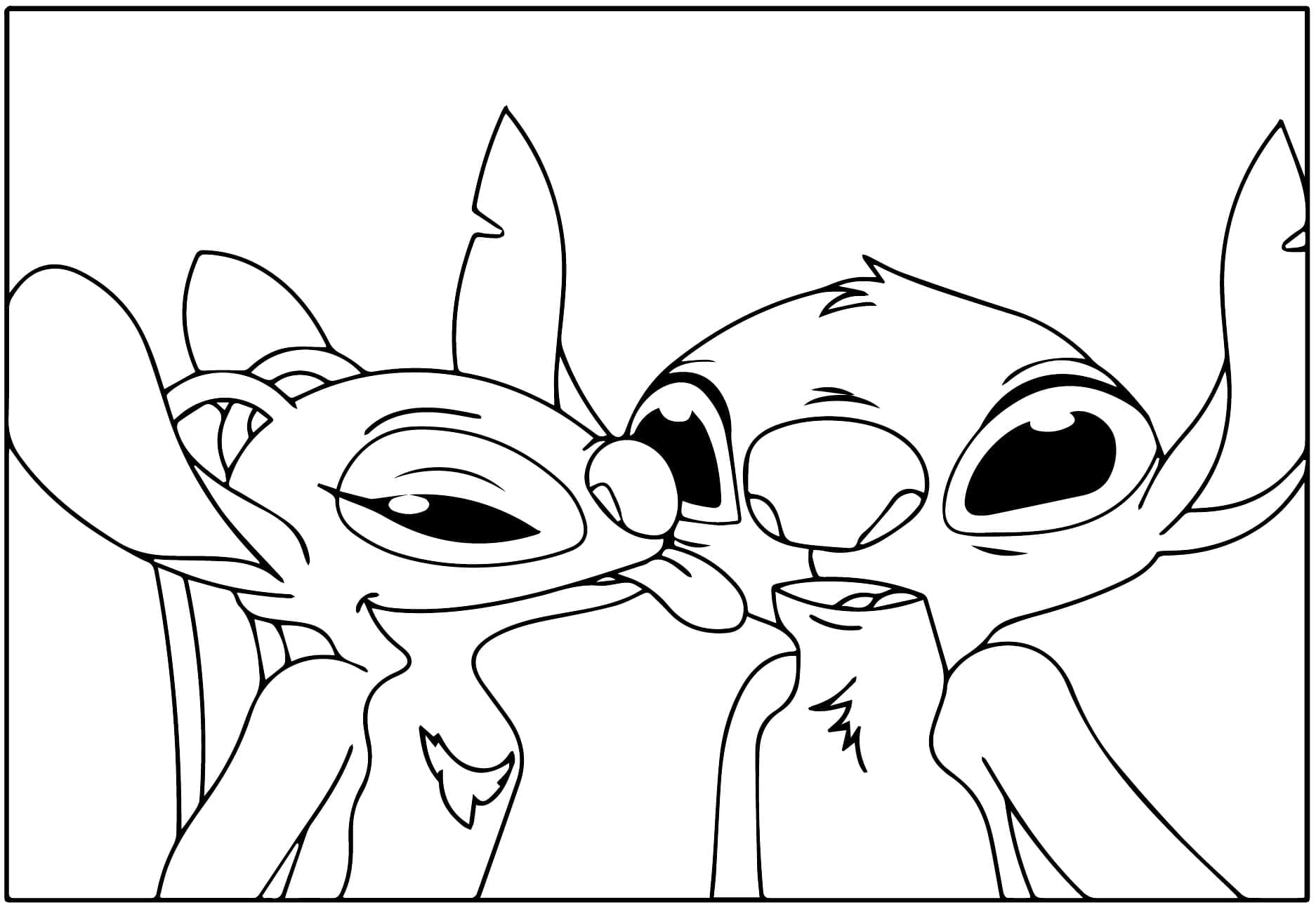 Stitch ve Angel Yazdırılabilir Boyama Sayfası