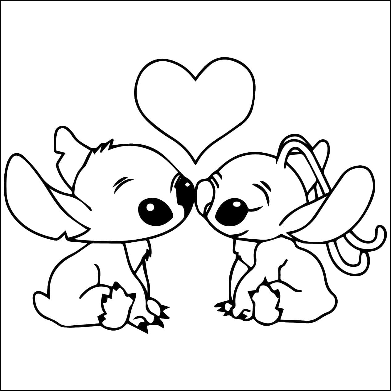 Stitch ve Angel Yazdırılacak Boyama Sayfası