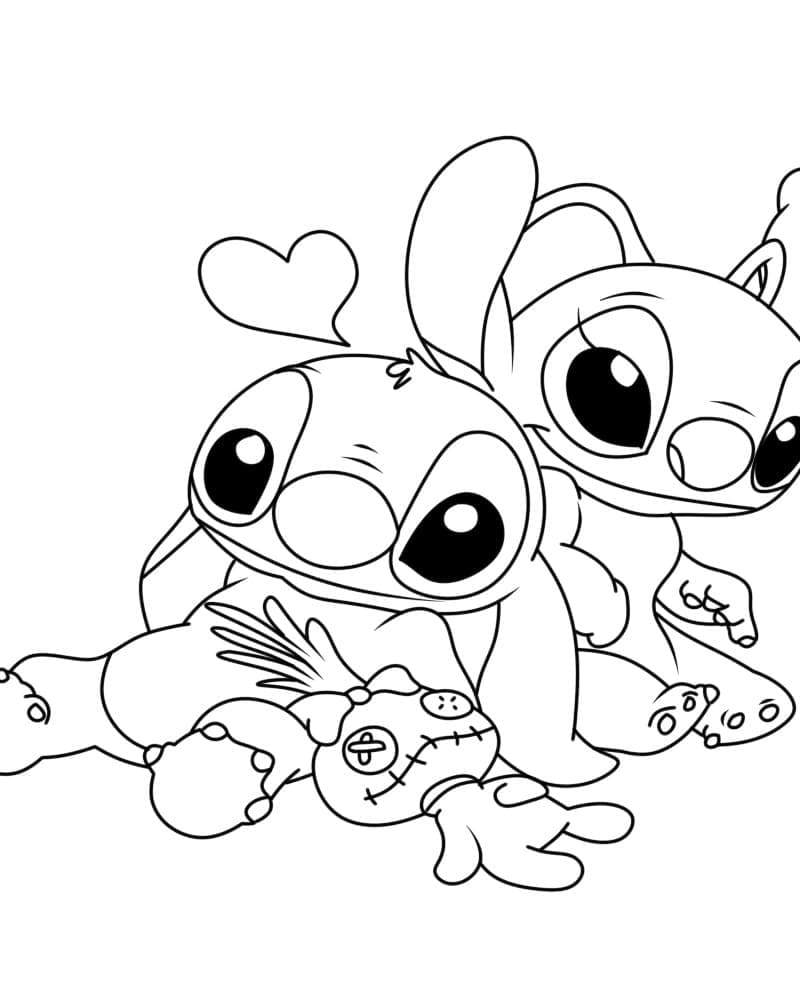 Ücretsiz Stitch ve Angel Çocuklar İçin Boyama Sayfası