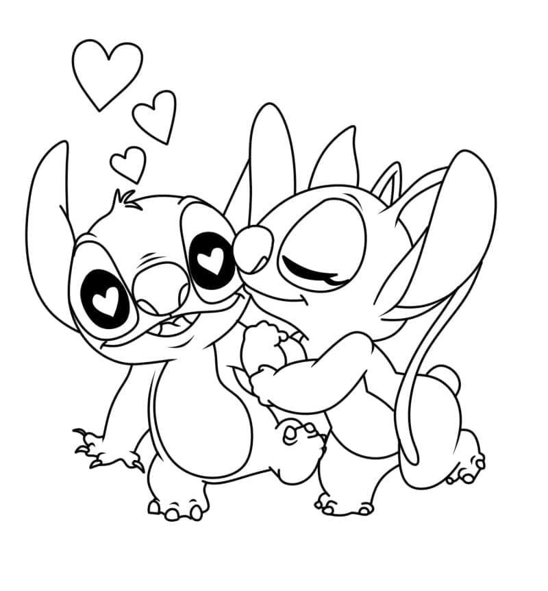 Ücretsiz Stitch ve Angel Resmi Boyama Sayfası