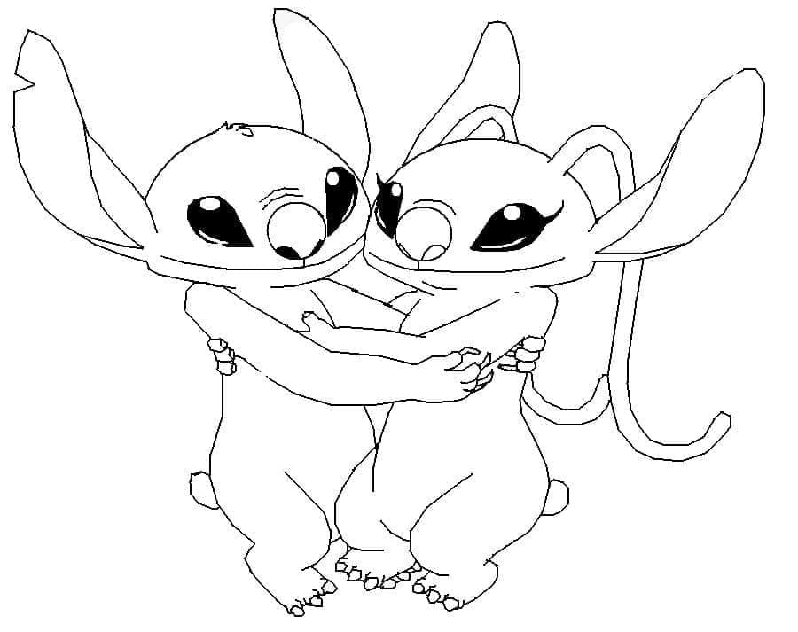 Ücretsiz Stitch ve Angel Yazdırılabilir Boyama Sayfası
