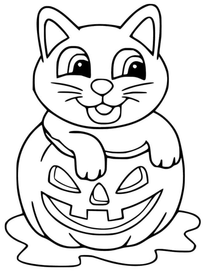 Yazdırılabilir Sevimli Halloween Kedi Boyama Sayfası
