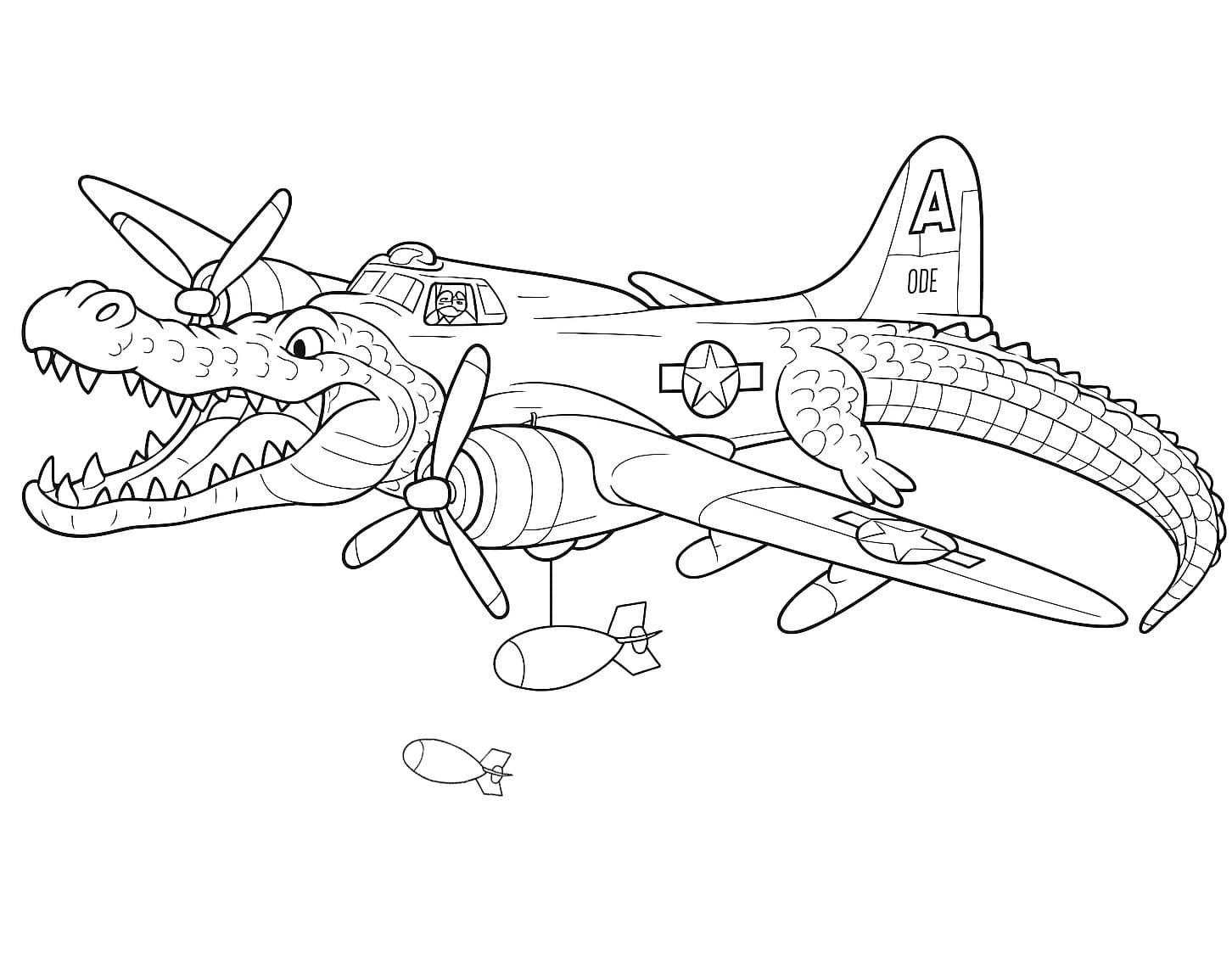 Yazdırılacak Bombardino Crocodilo Boyama Sayfası