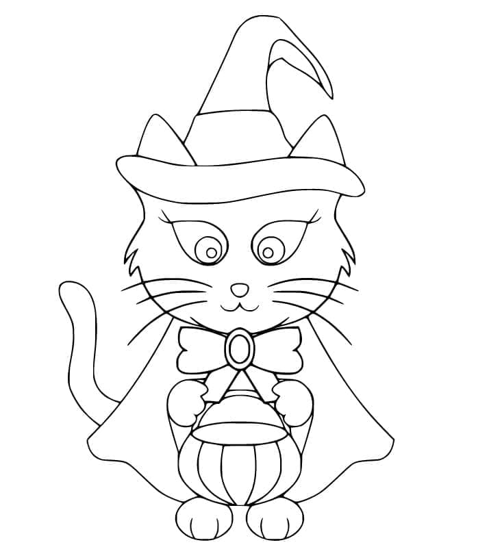 Zarif Halloween Kedi Boyama Sayfası