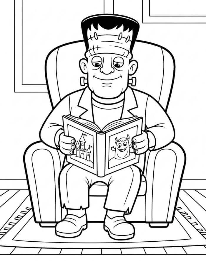 Frankenstein Kitap Okuyor Boyama Sayfası