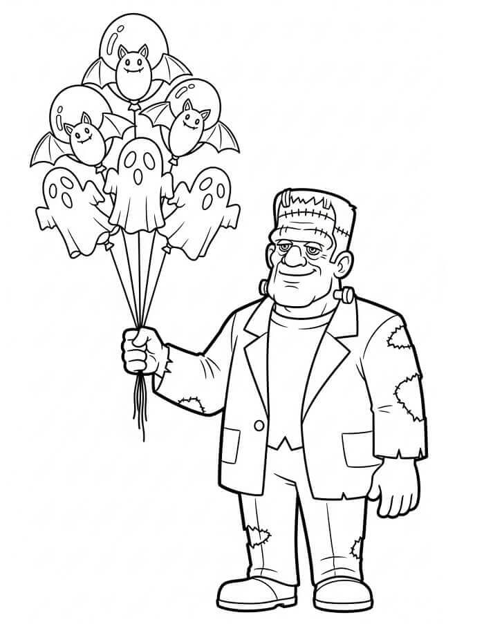 Frankenstein ve Balonlar Boyama Sayfası