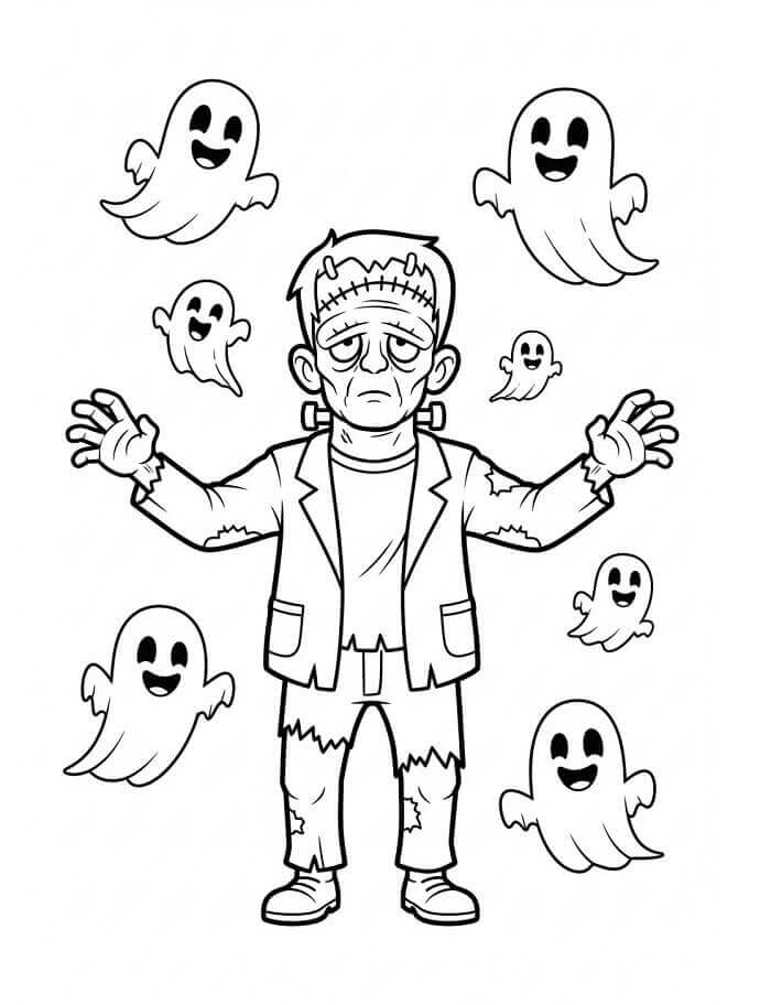 Frankenstein ve Hayaletler Boyama Sayfası