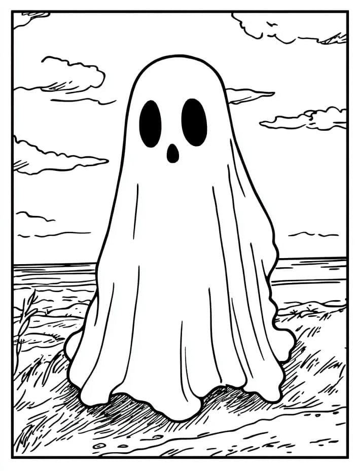 Hayalet Halloween'de Boyama Sayfası