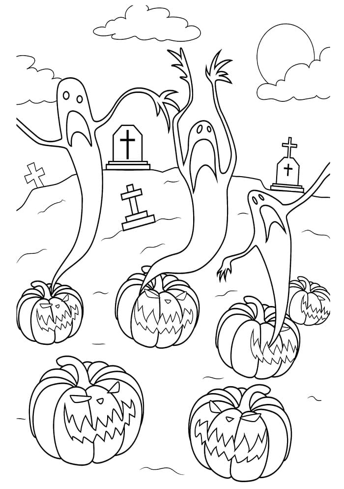 Hayaletler ve Balkabakları Boyama Sayfası