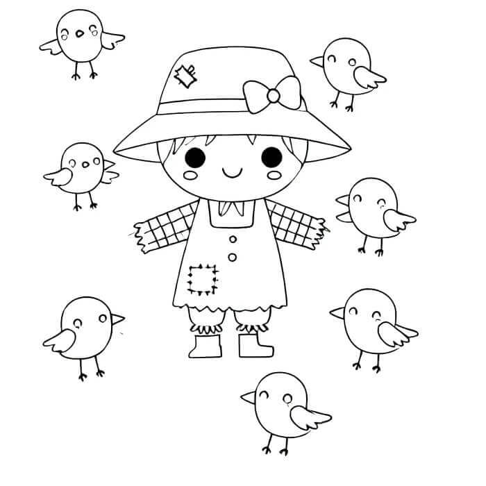 Korkuluk ve Civciv Boyama Sayfası