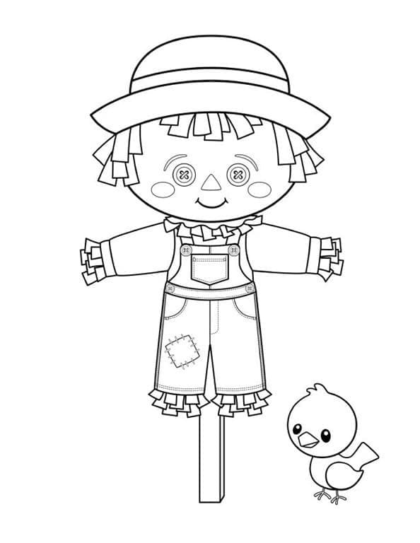 Korkuluk ve Kuş Boyama Sayfası