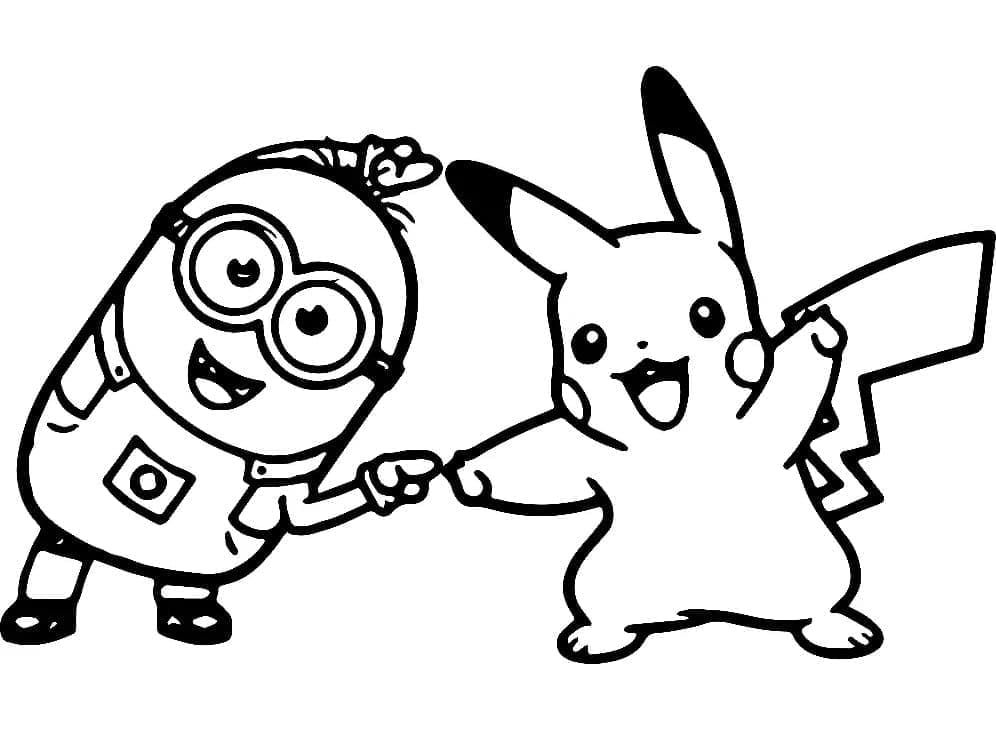 Minion ve Pikachu Boyama Sayfası