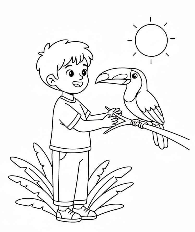 Oğlan ve Tukan Boyama Sayfası