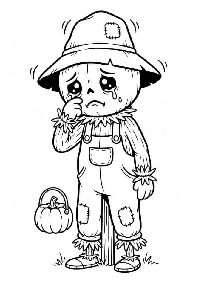 Üzgün Korkuluk Boyama Sayfası