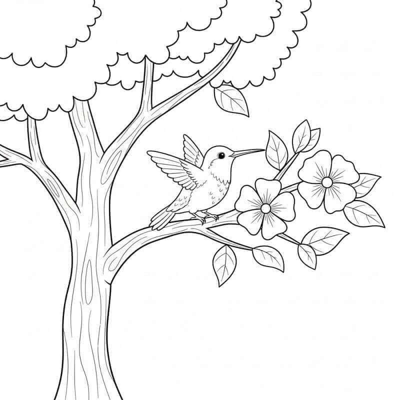 Ağaçtaki Sinekkuşu Boyama Sayfası