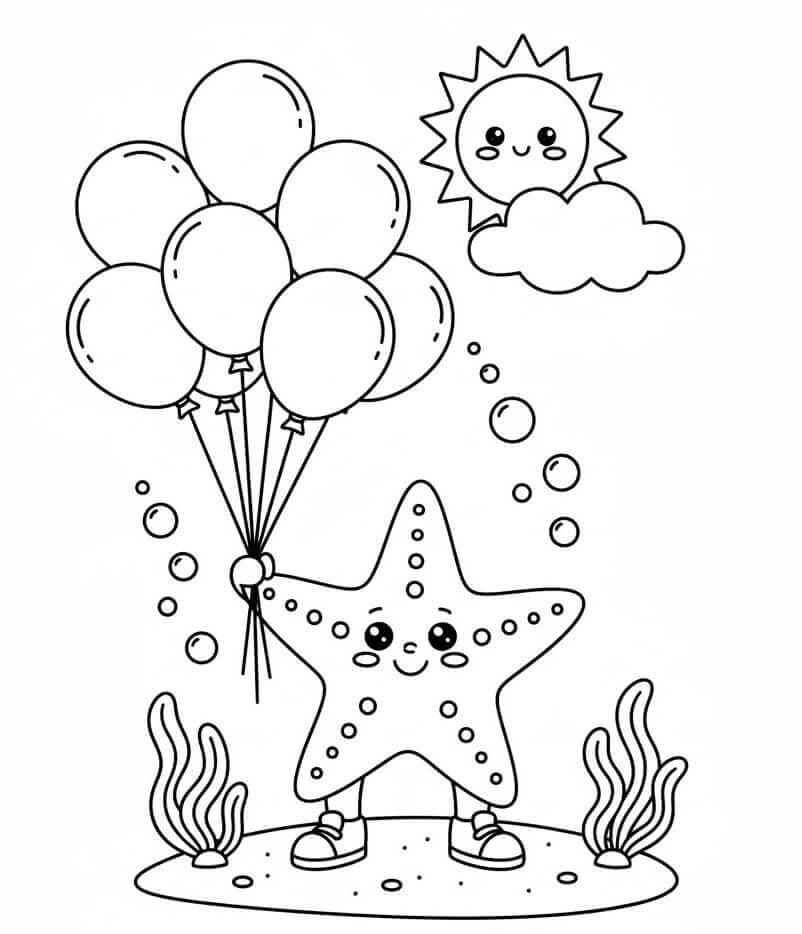 Balonlu Denizyıldızı Boyama Sayfası