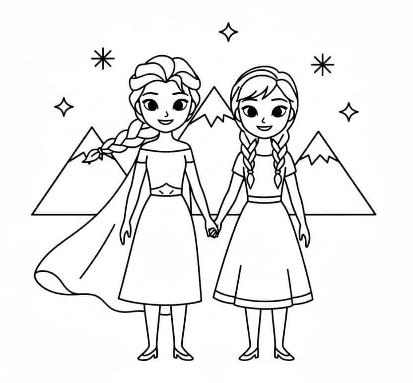Basit Elsa ve Anna Boyama Sayfası