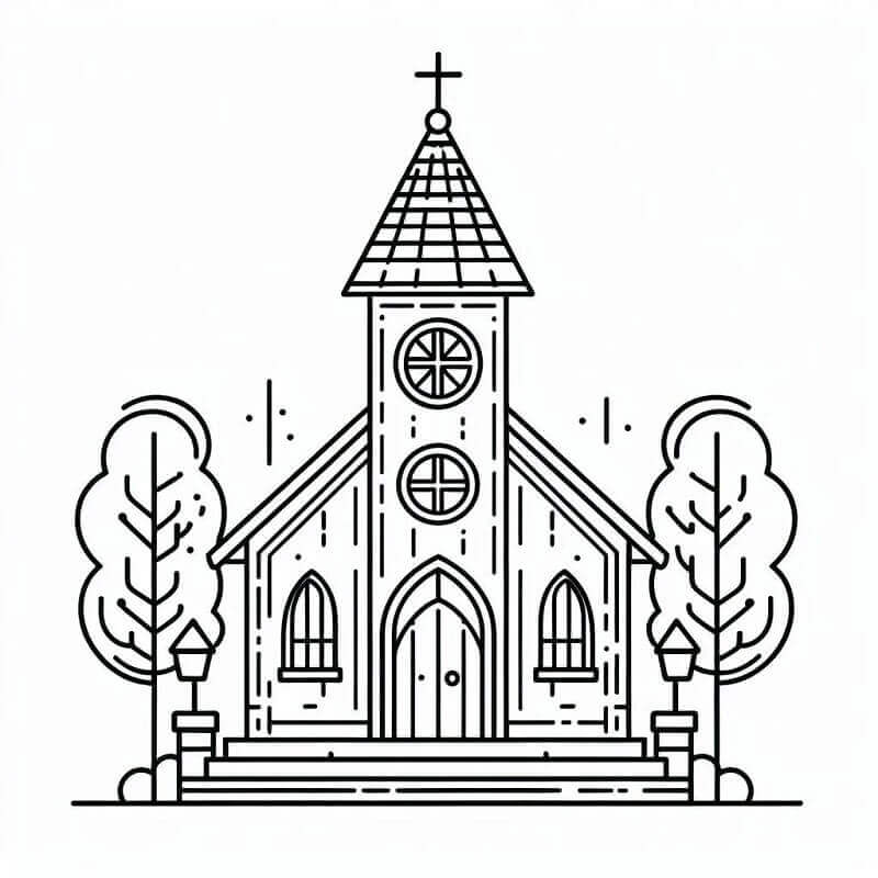 Basit Kilise Boyama Sayfası